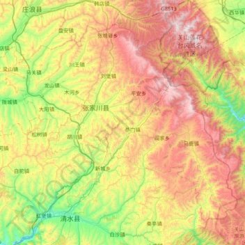 张家川回族自治县地形图、海拔、地势