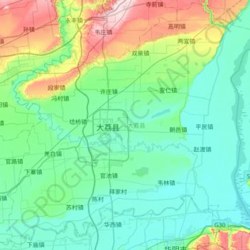 大荔县地形图、海拔、地势
