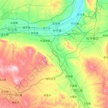 中宁县地形图、海拔、地势