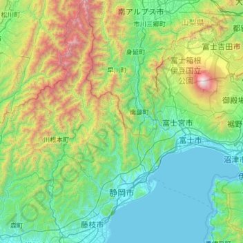 靜岡市地形图、海拔、地势