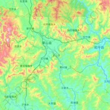 蒙山县地形图、海拔、地势
