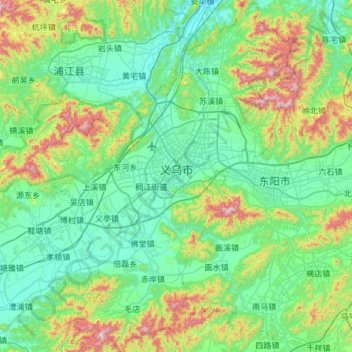 义乌市地形图、海拔、地势