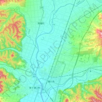 滝川市地形图、海拔、地势