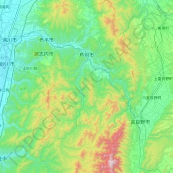 蘆別市地形图、海拔、地势