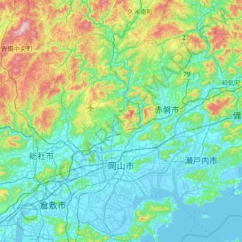 冈山市地形图、海拔、地势