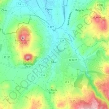 Billom地形图、海拔、地势