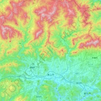 津山市地形图、海拔、地势