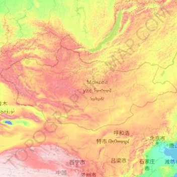 蒙古地形图、海拔、地势