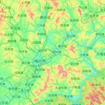 梅县区地形图、海拔、地势
