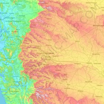 Pune地形图、海拔、地势