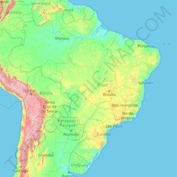 巴西地形图、海拔、地势
