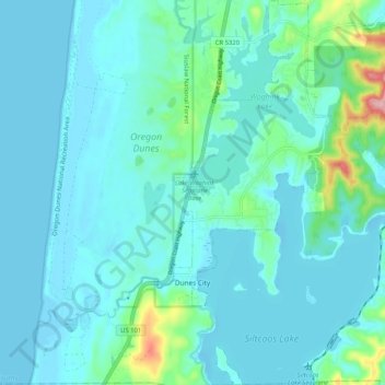 Dunes City地形图、海拔、地势