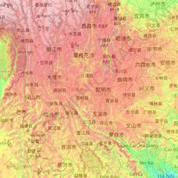 云南省地形图、海拔、地势