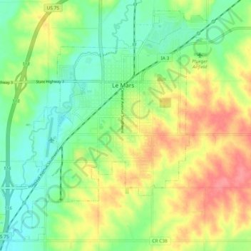 Le Mars地形图、海拔、地势