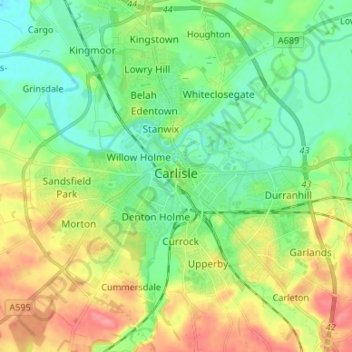 Carlisle地形图、海拔、地势