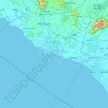 马六甲州地形图、海拔、地势