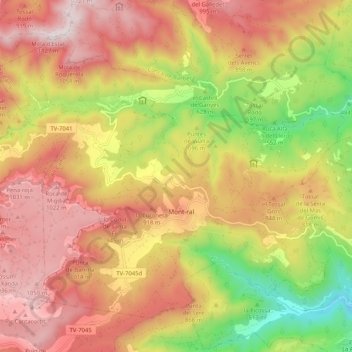 Mont-ral地形图、海拔、地势
