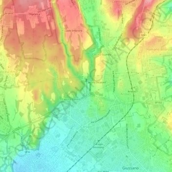 Carugo地形图、海拔、地势