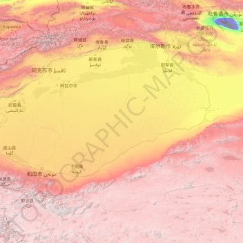 塔克拉玛干沙漠地形图、海拔、地势