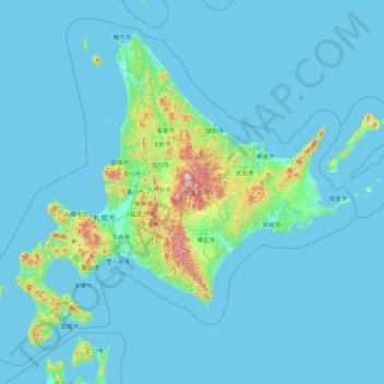 北海道地方地形图、海拔、地势