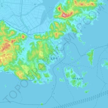 玉野市地形图、海拔、地势
