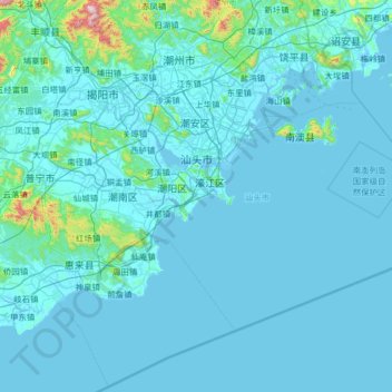 汕头市地形图、海拔、地势