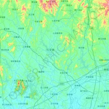 红安县地形图、海拔、地势