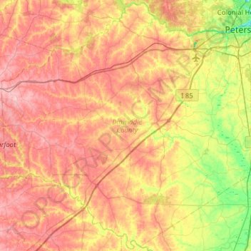 Dinwiddie County地形图、海拔、地势