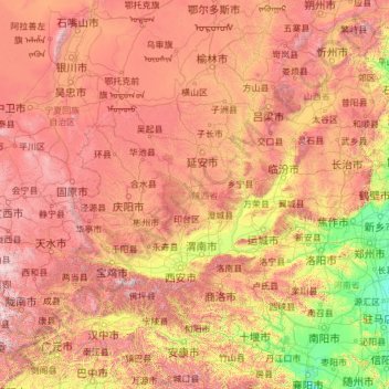 陕西省地形图、海拔、地势