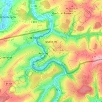 Riedelberg地形图、海拔、地势