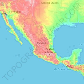 墨西哥地形图、海拔、地势