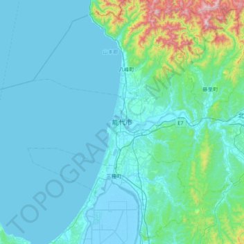 能代市地形图、海拔、地势