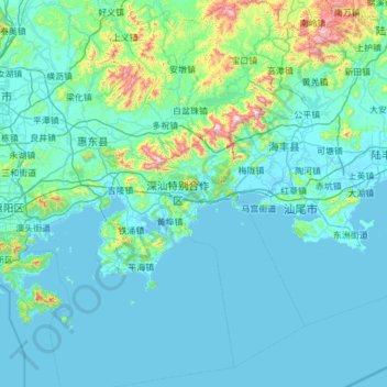 惠东县地形图、海拔、地势