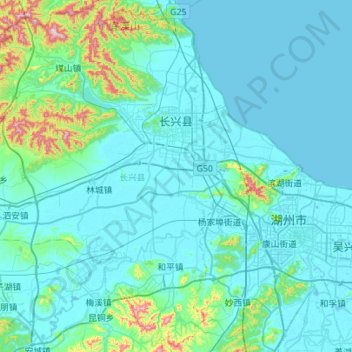 长兴县地形图、海拔、地势