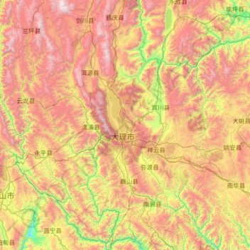 大理白族自治州地形图、海拔、地势