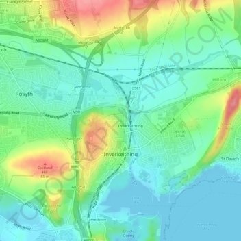 Inverkeithing地形图、海拔、地势