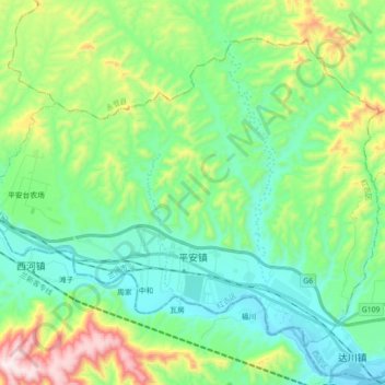 平安地形图、海拔、地势