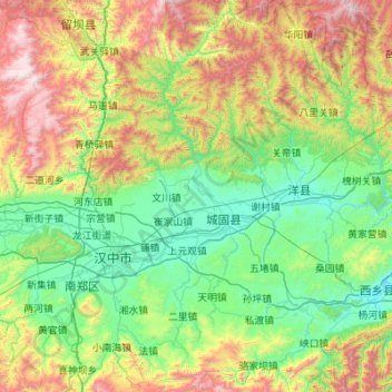 城固县地形图、海拔、地势