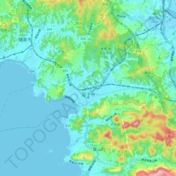 逗子市地形图、海拔、地势