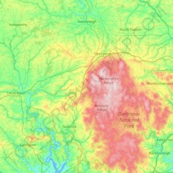 West Devon地形图、海拔、地势