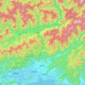 香美市地形图、海拔、地势