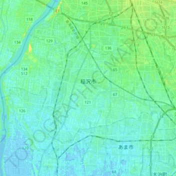 稲沢市地形图、海拔、地势