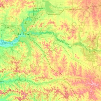Eau Claire County地形图、海拔、地势