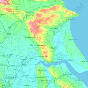 East Riding of Yorkshire地形图、海拔、地势