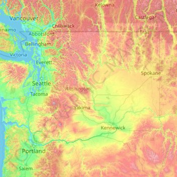 华盛顿州 / 華盛頓州地形图、海拔、地势