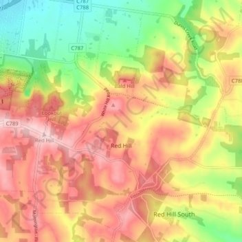 Red Hill地形图、海拔、地势