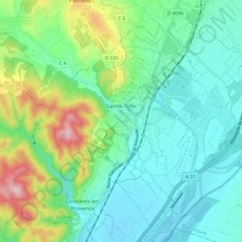 Sainte-Tulle地形图、海拔、地势