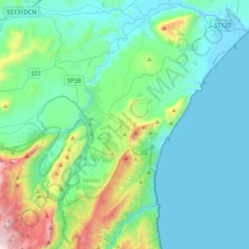 Dorgali地形图、海拔、地势