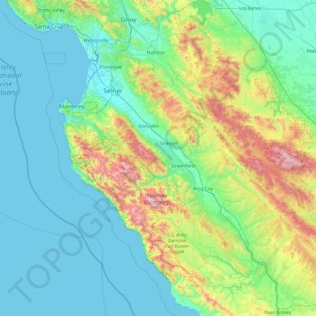 Monterey County地形图、海拔、地势