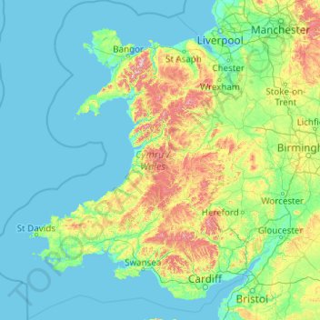 威尔士 / 威爾斯地形图、海拔、地势